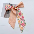 Chiffon silk scarf with grapefruit and orange patterns for hair and bag styling - Orange