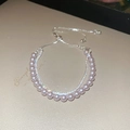 Detail of double-layer bracelet with soft pink pearls, crystals, and adjustable silver chain - Double Layer Silver Pink Pearl Bracelet