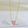 Elegant 18k gold heart necklace with a sparkling pink zircon pendant for women - Gold with Pink Zircon