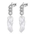 Elegant S925 silver chain earrings with natural baroque pearls on white background - GPE11-P Baroque Irregular Pearl Drop Earrings / Silver