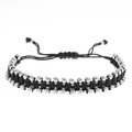 Bracelet tressé fait main en cordon noir avec perles réglables en acier inoxydable pour homme - Noir