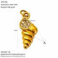 Macro shot of 18K gold plated conch pendant with zircon inlays and technical dimensions - Gold Snail Style (SP918G)