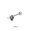 Skull with top hat tongue ring in silver steel finish with 10mm barbell length - Red Gold Flower