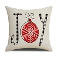 Weihnachtskissenbezug aus Leinen mit schwarzem Karo-JOY-Text und roter Ornamentkugel - Rotes Ornament - JOY