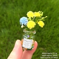 Miniature glass vase with blue and yellow daisies, featuring luminous decorative stones - [Luminous Stone] Yellow + Blue Vase (Large)
