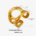 Golden hollow stainless steel geometric ring with 1.8cm diameter and 5.5g weight - Gold