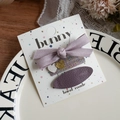 Purple velvet bow hair clip set with sparkly heart and leatherette hairpins for girls - Bow Set of 3