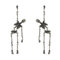 Gothic style antique silver skeleton drop earrings with detailed skull bone structure - Antique Skull Studs / Antique Silver