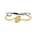 Detailed view of 18K gold plated leopard head bracelet with white cubic zirconia accents - Gold Single Leopard Head Drawstring Style