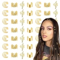 Gold plated hollow hair braid rings set with leaf and vine designs on braided hair - 40 Pieces Set / Gold