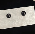 Minimalist black ball pearl earrings on a white marble display card with a black background - 30# Black Pearl Stud Earrings (8mm)