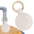 White pebbled leather round hat clip and keychain with gold spring clasp accessory - Round White