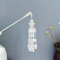 Silver vintage hairpin with geometric cutout tassels and traditional flower motifs - Butterfly Floral Fish Long Tassel (F307)