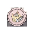 Pink round enamel bee badge with humorous text and cartoon character in pink finish - Crying Wolf Style (xz9977)