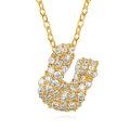 Luxurious gold plated necklace featuring a U-shaped pendant with sparkling cubic zirconia - Letter U