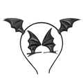 Detail of black glossy bat wing headband and hair clips set for Halloween costumes - Black Bat Headband + #4 Bat Hair Clips