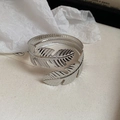 Elegant minimalist silver leaf open cuff bracelet with detailed vein texture in metal - Double Leaf Overlapping Vein Style (39#)
