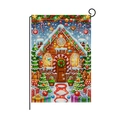 Christmas garden flag with gingerbread house print on textured faux linen fabric - Gingerbread House