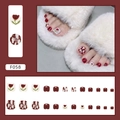 Dark red tulip pattern press-on toenails set with gold foil and marble textures - F058 Wine Red Floral / Glue Type