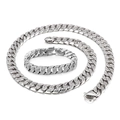 Set collana e bracciale a catena cubana in acciaio inossidabile argento con strass hip hop - Set di Gioielli Color Acciaio