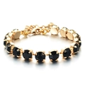 Elegant gold chain bracelet featuring faceted black round crystals and lobster clasp - Gold Bracelet / Black/Gold (SL183)