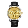 Herenhorloge met gouden wijzerplaat, datumweergave en zwarte leren band in een zilveren kast - Zwarte Lederen Band Gouden Kast Gouden Wijzerplaat
