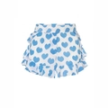Blue heart print bikini shorts with ruffle edges and elastic waist in white and blue - One Size / Blue Shorts