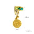 Golden heart earring with green, grey, and white stones and a Good Luck pendant - Heart Gem Good Luck Round Plaque (YTE2411008-3)