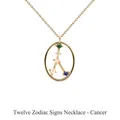 S925 sterling silver Cancer zodiac necklace with colorful crystals in gold finish - Cancer