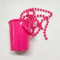Neon pink plastic party cup with matching bead chain necklace for festive events - Rose Red (Solid)