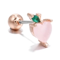 Rose gold screw-back stud earring featuring a peach design with pink heart zircon - Rose Gold Peach
