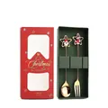 Christmas spoon and fork set with Santa and stocking charms in a red festive gift box - Style F - Star (Santa Spoon + Sock Fork) / Gold