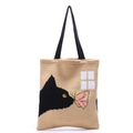 Sac fourre-tout en maille avec motif jacquard chat noir et poignées solides sur fond blanc - Abricot Chat et Papillon