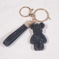 Sparkling black rhinestone bear keychain with matching wristlet and gold metal ring - Black