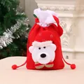 Red velvet Christmas drawstring gift bag with a 3D polar bear wearing a Santa hat - Christmas Red Drawstring Bag [Bear]