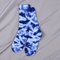 Blue and white tie-dye ribbed crew socks made of soft cotton blend for a cozy style - Navy Blue