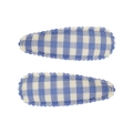 Lot de deux barrettes à cheveux à carreaux bleus et blancs en tissu pour petites filles - Pince Goutte à Bord Festonné (Lot de 2) / Carreaux Bleu Blanc