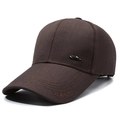 Dark coffee cotton baseball cap with long brim, fashion embroidery and metal plaque - Metal Plate Brown