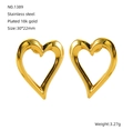 Pendientes de botón de corazón hueco en acero chapado en oro de treinta por veintidós mm - Forma de corazón hueco dorado (ZE1389G) / Oro de 18K