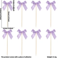 Set of 8 purple satin ribbon bow cake toppers with wooden sticks and size details - Taro Purple