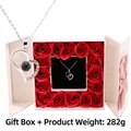 Silver heart necklace with 100 languages projection stone in a red rose gift box - White Gold Heart Necklace and Rose Gift Box
