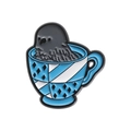 Ghost creature enamel pin in a blue and white diamond pattern teacup on white background - Dark Gray Ghost Diamond Teacup Style (QHXZ2583)