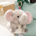 Cute grey plush elephant pendant with pink ears and golden metal ring for bags - Elephant