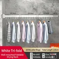 White space aluminum wall-mounted folding drying rack with 18 rings and 120cm length - White (3-Fold/18 Hooks)
