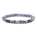 Macro shot of 6mm blue sodalite beads with dark grey square metallic spacers - Blue Sodalite