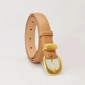 Elegant khaki leather belt with gold metal buckle and white stitching detail - Khaki