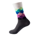 Men's cotton crew socks featuring vibrant multi-color argyle patterns and white ribbed cuffs - No. 166 Vibrant Argyle