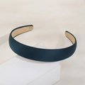 Navy blue satin wide headband with silk texture and non-slip lining on display - Dark Green