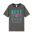T-shirt fête des mères gris foncé avec imprimé Best Mom Ever et col rond décontracté à manches courtes - XS / Hauts / Gris foncé