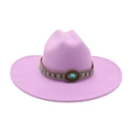 Lavender purple wool felt fedora cowboy hat with ethnic turquoise beaded band decoration - Large Brim Oval Blue Stone / Taro Purple